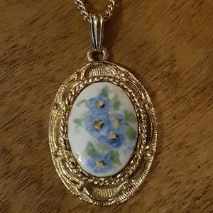 Porcelain Hand Painted Floral Pendant Necklace